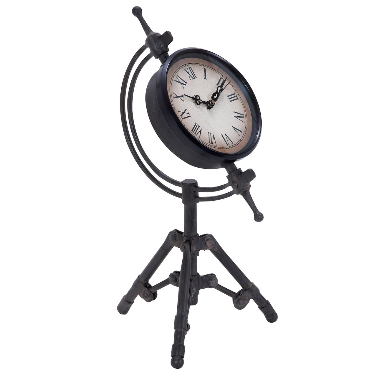 14&#x22; Black Metal Industrial Table Tripod Clock